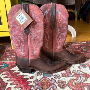Old West Pink and Brown Heeled Boots
